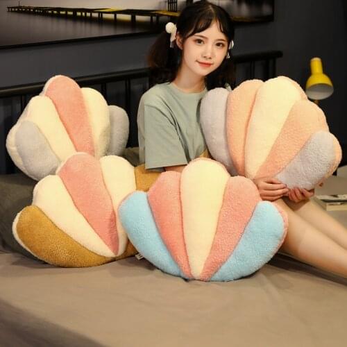 Rainbow Color Shell Stuffed Plush Pillow Cushion Colorful Conch Plush Back Cushion Soft Plush Toys Room Bed Decoration Gift