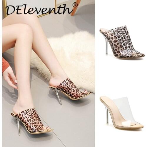 Women Sandals Fashion Thin High Heels Sandals Shoes Round Toe PVC 11CM Slip On Leopard zapatos de mujer women shoes size 35-42