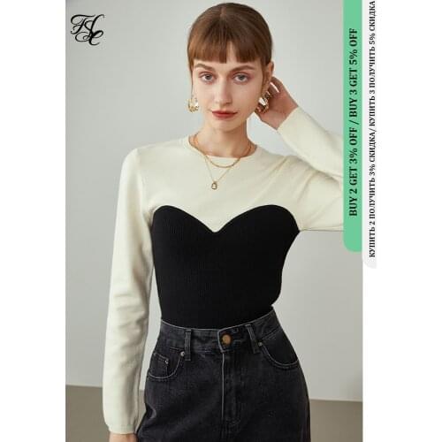 FANSILANEN 2021 Sweaters For Women Fake Two-piece Sweater Women Temperament Stitching Pullover Female Slim-fit Long-sleeved Top