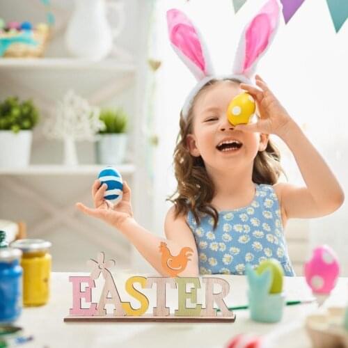 2PCS Easter Wooden Letter Decoration Hello Spring and Easter Desktop Ornament Party Festival Decoration for Home Living Room