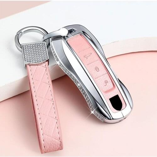 High Quality Car Zinc Alloy Diamond Key Case Cover Shell Key Chain For Porsche Macan 911 Panamera Cayenne 2018 Car Accessories