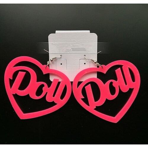 Fashion Pink Shiny Letter Dou Heart Acrylic Earrings For Women Exaggerated Drop Earring Female Cool Punk Nightclub Party Jewelry