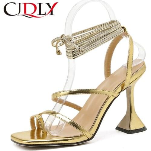 CJDLY High 9CM Heels Women Golden Red Pumps Ankle Cross Strap Sandals Shoes Ladies Peep Toe High Heels Dress Party Shoes Woman