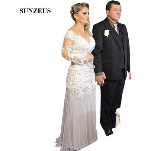 Long Mother Of The Bride Dress Lace Chiffon Illusion Neck Long Sleeves Party Dresses For Women Elegant Mermaid Evening Gowns