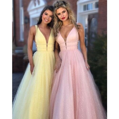 Sweet lady evening Dresses long stage ceremony dress 2019 new year Formal party dress sequined deep V-neck gown Vestido De Noiva