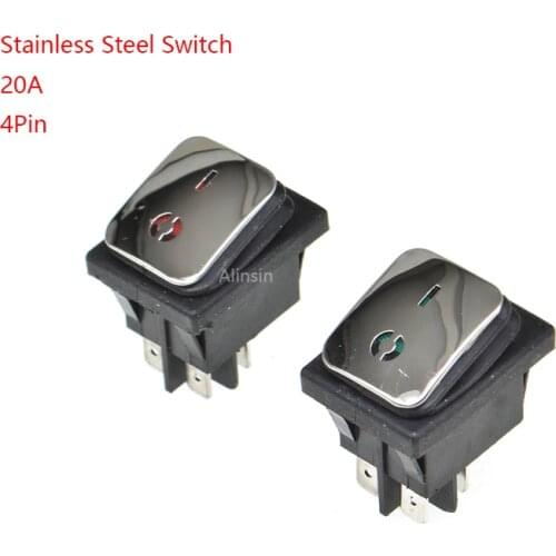 1PCS 20A KCD4 4PIN stainless steel Push Button with light rocker Switch ON/OFF 16A/250V 4 pin waterproof boat power switch