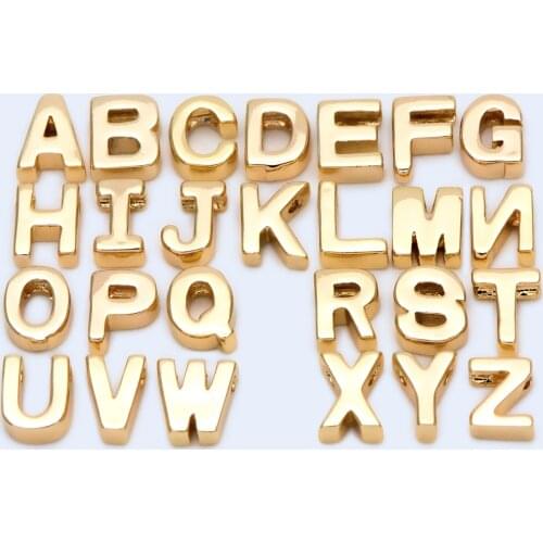 10pcs Gold Alphabet Charms 6mm, English Letter Beads, 18K Gold Plated Brass, You Choose Letter (GB-1927)