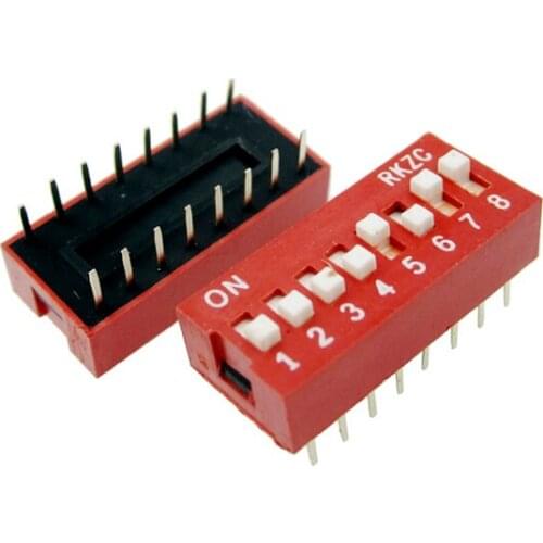 100pcs 8P 8 Position DIP Switch 2.54mm Pitch 2 Row 16 Pin DIP Switch