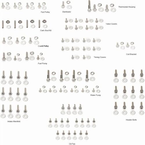 211Pcs Auto Engine Hex Bolt Kit SMALL BLOCK for Chevy SBC 265 283 302 305 307 327 350 400 Engine HEX Bolt Kit HT-EMK0