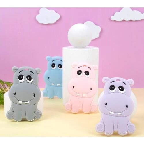 Sunrony 5pcs Hippo Baby Silicone Teether Teething Stroller Toys DIY Pacifier Rodent Pendant Bebi Kids Gifts BPA Free