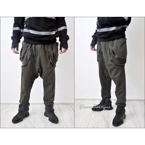 Asymmetric Extravagant Baggy Black Loose Casual Drop Crotch Multi-zippered Pockets Harem Pants / Streetwear / Steampunk / Hiphop