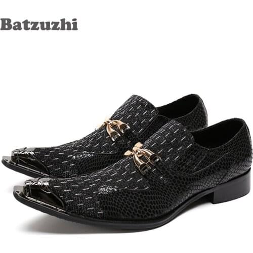 Batzuzhi Luxury Men Shoes Metal Toe Mens Dress Shoes Black Leather Wedding Shoes Men Office Suit Shoe Zapatos Hombre, Size US12