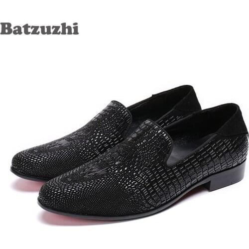 Batzuzhi zapatos de hombre Men Shoes Black Crocodile pattern Leather Loafers Shoes Men Casual Leather Shoes Man Business Drive