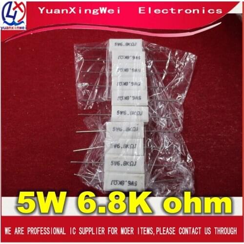 Freight free 10Pcs 5W 6.8K ohm R 6.8Kohm 6.8KR 5K6.8R Horizontal Ceramic Cement Power Resistor Resistance 5% High Quality