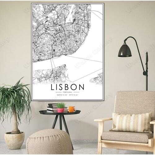 Black and White Portugal City Map The Lisbon City Map Poster HD Print Wall Art Canvas Nordic Landscape Painting for Home Decor