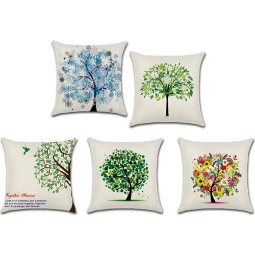 Decorative Throw Pillow Case Small Fresh Cartoon Life Trees Square Polyester Colorful Tree Cushion Cover For Sofa Car