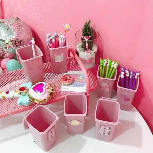 W&G Japanese Cute Pink Girl Heart Desktop Trash Can Storage Little Fairy Beautiful Girl Desktop Storage Bucket Pen Holder 2020