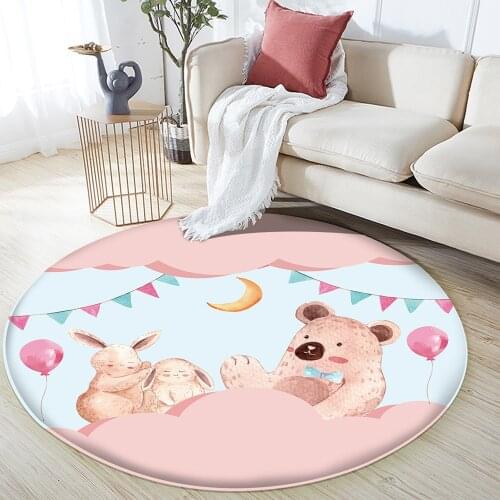 Baby Carpet Baby Round Mat Non-Slip Children Flannel Carpet Train Animal Panda Bear Pattern Children Comfortable Round Carpet
