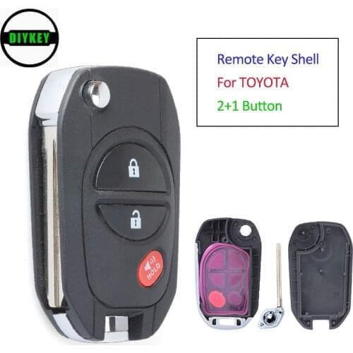 DIYKEY Modified Filp Remote Key Shell 2+1 / 3 Button for TOYOTA Highlander Sequoia Sienna Tacoma Tundra Avalon Solara
