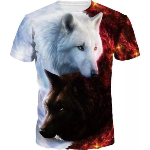 2021 Summer New 3D Mans T-shirt Loving Wolf Print Punk Gothic Street Fashion Clothing Animal Fashion Short