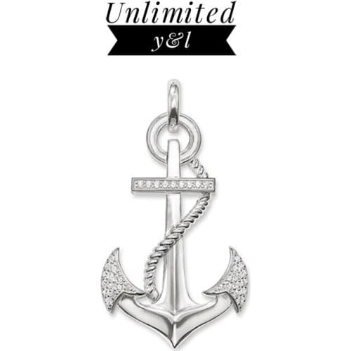 Cross Ship Anchor Pendants Trendy Style White Zirconia Silver Fashion Jewelry Accessories Fit Link Chain Necklace Women Men