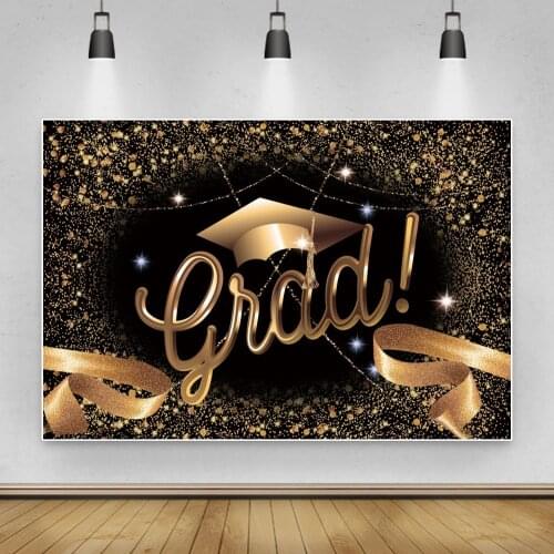 Laeacco Gold Graduation Ceremony Grade Bachelor Cap Gold Dots Poster Portrait Photo Background Photography Backdrop Photo Studio