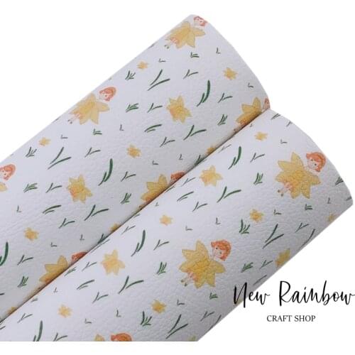 New Rainbow A4 Sheets Yellow Little Fairy Girl Faux Leatherette Fabric For DIY Crafts, Earrings, Bows, Babyshoes, Dollhouse