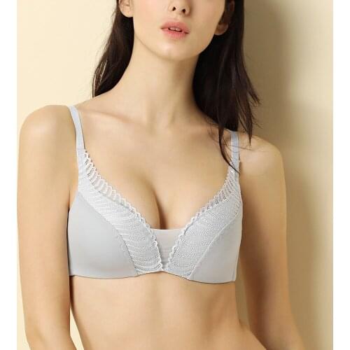 New simple and comfortable lace bra low heart soft gathered without underwire bra