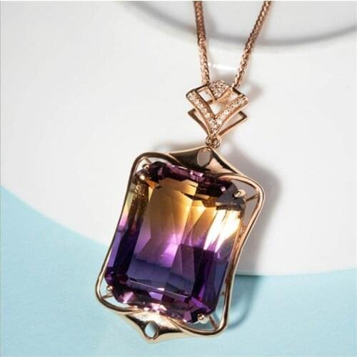 Charm Purple Square Pendant Necklace Girls Clavicle Accessories Fashion Rose Gold Women O Chain Necklace For Women Jewelry Hot