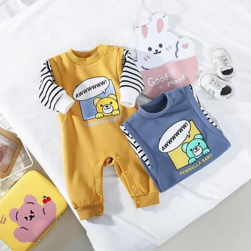 2021 autumn new baby jumpsuit stripe cartoon newborn long suit