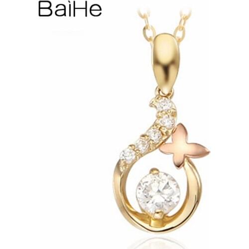 BAIHE Solid 18K Yellow Rose Gold 0.15ct H/SI Diamond Women Trendy Fine Jewelry Wedding Gift Beautiful diamond Pendant Necklace