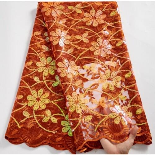 Peach African Lace Fabrics 2021 High Quality Applique Sequins Organza Lace Fabric 5Yards Nigerian Mesh Lace For Party Y2586