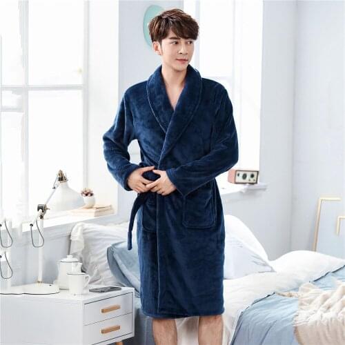 Pajamas Winter Home Clothing Men Kimono Thick Warm Nightdress Coral Fleece Nightwear Sleepwear Nightgown Flannel Bathrobe Gown