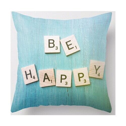 High Quality Be Happy and Happiness Joy Fresh New Double Size Printing Unique Throw Pillows Square Concealed Zipper Pillowcase