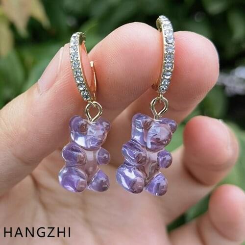 INES New Candy Color Cute Gummy Bear Resin Acrylic Drop Earrings for Women Girls Party Travel Dangle Jewelry Gifts HANGZHI 2021