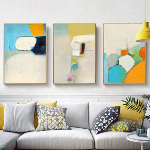 Blue Yellow Abstract Painted Geometric Color Wall Art Pictures Nordic Modern Minimalist Canvas Painting Living Room Home Decor