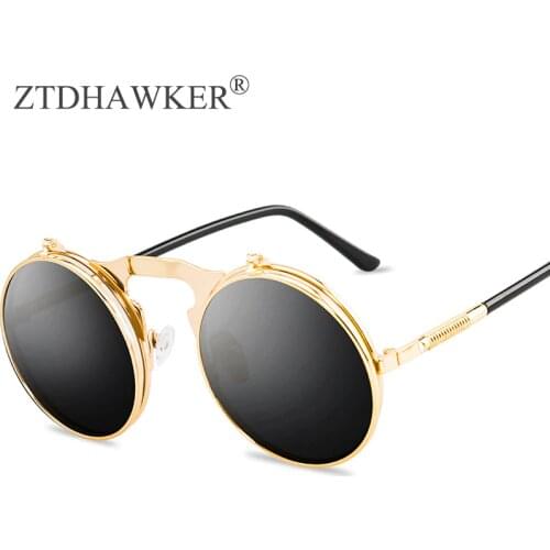 New Retro Metal Punk Steam Clamshell Sunglasses Mirror Men and Women Round Eyeglasses