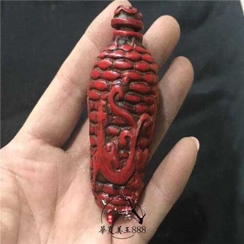 Antique ornament red coral snuff bottle home decoration office creative bird