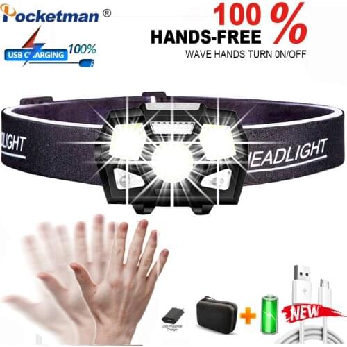 19000Lumens LED Ultra Bright Headlamp Motion Sensor Hard Hat Head Lamp Powerful Headlight USB Rechargeable Waterproof Flashlight