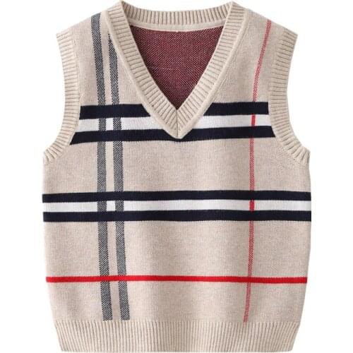 2-8T Plaid Sweater Tank For Boy Girl Toddler Kid Baby Spring Children Sweater V Neck Knit Top Fall Fashion Vest Knitwear Clothes