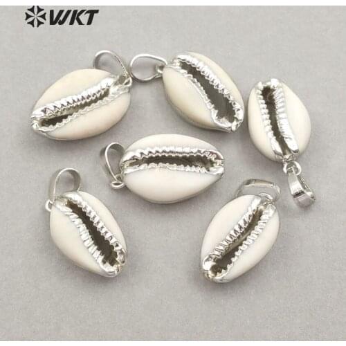WT-JP046 WKT Hot Sale Tiny Natural Cowrie Pendant Raw Cowrie With Silver Plated For Women Dainty Jewelry Making Accessories