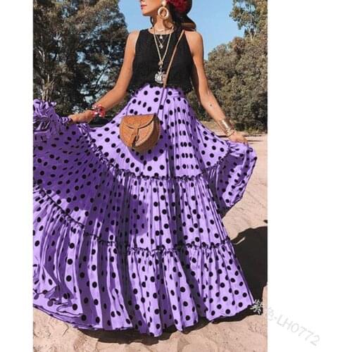 Faldas Mujer Moda High Waist Long Pleated Polka Dot Skirt 2020 Summer Women Casual Maxi Skirts Jupe Longue Femme Spodnica Saias