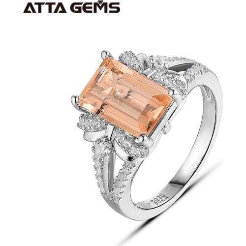 Morganite Sterling Silver Womens Ring Beryl Gemstone Baguette Cut Created Morganite Classic Design for Engagement Ring