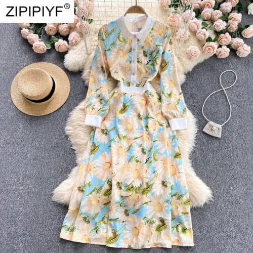 Summer Mesh Embroidery Floral Vintage Dress Women Polo Neck Long Sleeve Bandage Long Dress Elegant Vintage Party Dresses D015