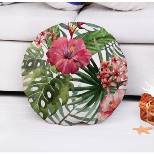 ZXZXOON Decorative throw pillow case cover Round green leaf leaves cotton linen cushion cover for sofa home decor almofadas