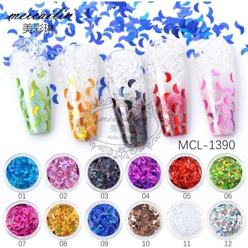 12 Jars/Set Laser Holographic Nail Glitter Flakes 3D Mixed Color Moon Sequins Decoration Design DIY Art Manicure Accessories