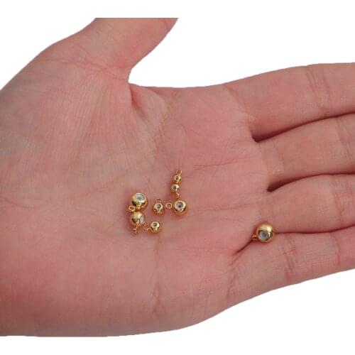 18k Gold Plated 3 4 5 6mm Copper Round with Hang Silicone Spacer Beads Jewelry Findings For Necklace Earrings Making DIY 1Pc