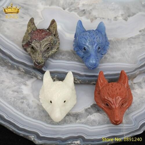 2pcs/lot 27X40mm Natural Lemon Jades Sodalite Stone Carved Wolf Head Pendant Jewelry,Drilled Animal Figurine Chakra Jewelry