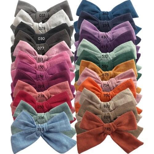24 pcs/lot, 4 inches Hand Tied Cotton Linen Hair Bow Clips, Baby Girls Fabric Bow nylon Headbands, Baby shower gift