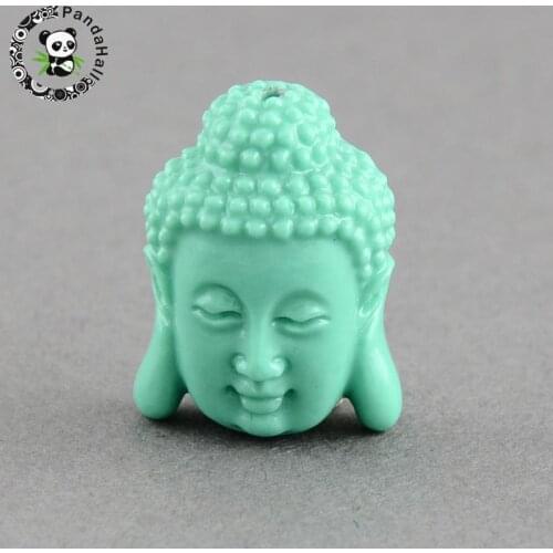 5pcs DIY Loose Imitated Stone Beads for Jewelry Findings, Buddha Head, Aqua-marine, 28x20x11.5mm, Hole: 2mm